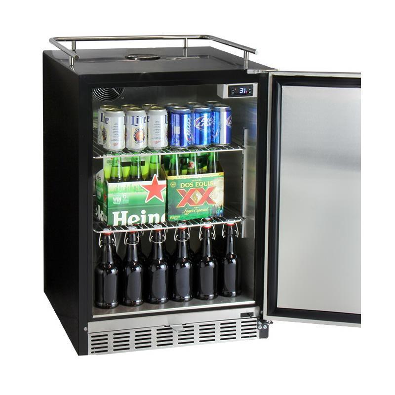 Kegco Dual Faucet Digital Undercounter Kegerator with X-CLUSIVE Premium Direct Draw Kit - Left Hinge