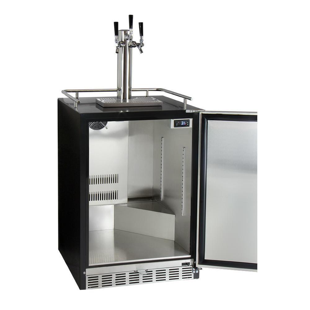 Kegco Three Faucet Digital Undercounter Kegerator with X-CLUSIVE Premium Direct Draw Kit - Left Hinge