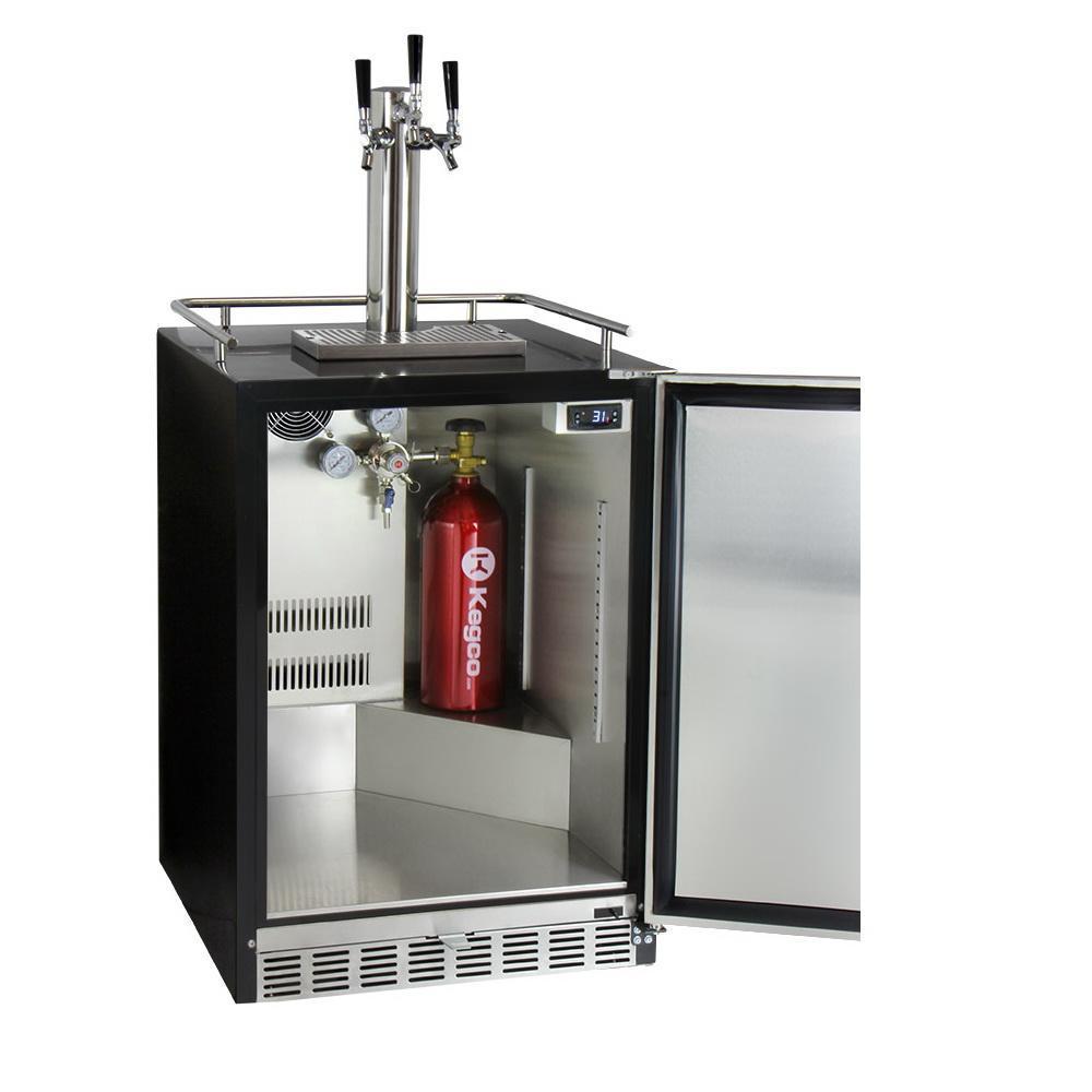 Kegco Three Faucet Digital Undercounter Kegerator with X-CLUSIVE Premium Direct Draw Kit - Left Hinge