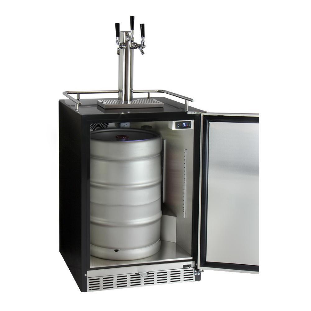 Kegco Three Faucet Digital Undercounter Kegerator with X-CLUSIVE Premium Direct Draw Kit - Left Hinge