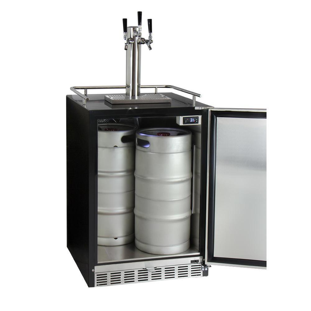 Kegco Three Faucet Digital Undercounter Kegerator with X-CLUSIVE Premium Direct Draw Kit - Left Hinge