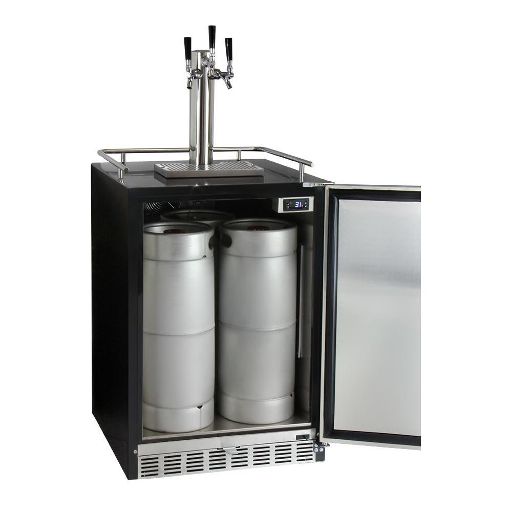 Kegco Three Faucet Digital Undercounter Kegerator with X-CLUSIVE Premium Direct Draw Kit - Left Hinge