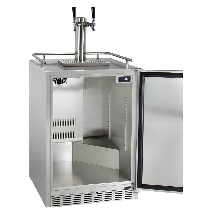 Kegco Dual Tap Digital Outdoor Undercounter Kegerator with X-CLUSIVE Premium Direct Draw Kit - Left Hinge