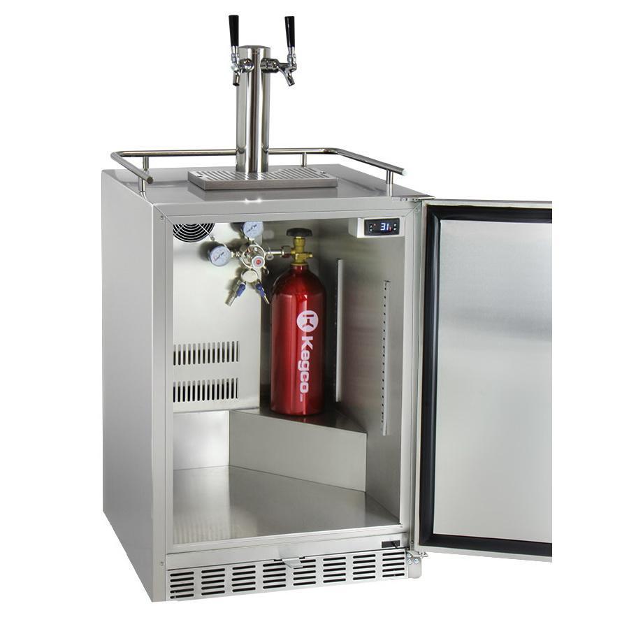 Kegco Dual Tap Digital Outdoor Undercounter Kegerator with X-CLUSIVE Premium Direct Draw Kit - Left Hinge