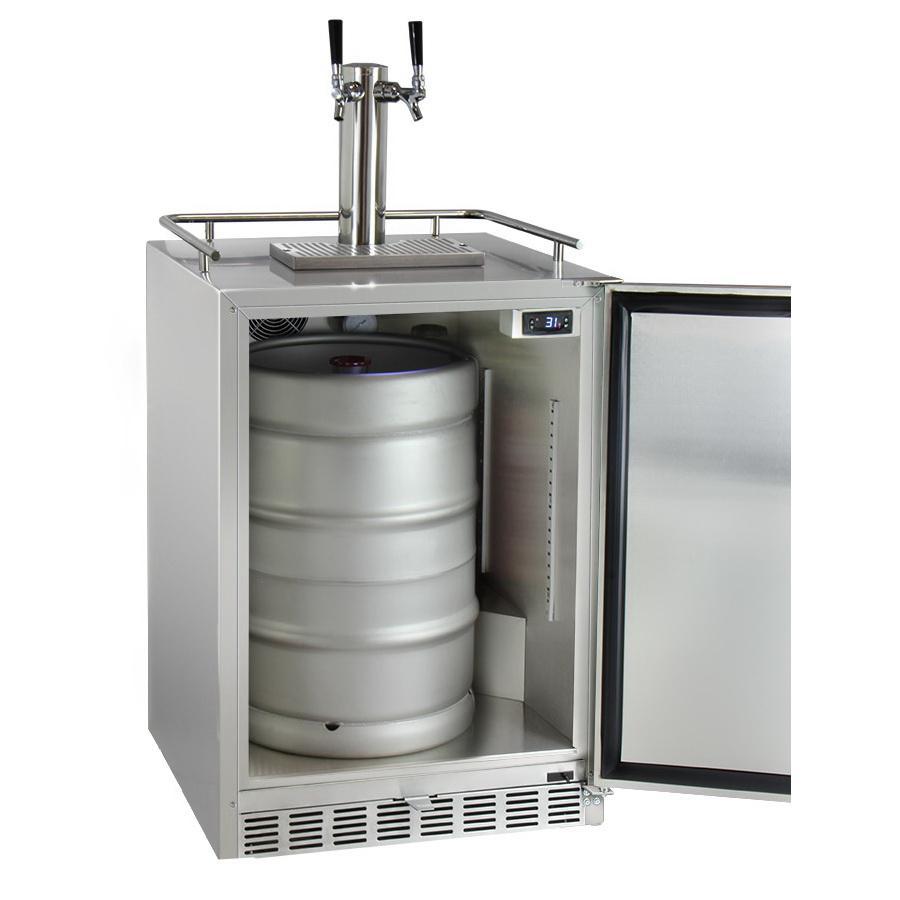 Kegco Dual Tap Digital Outdoor Undercounter Kegerator with X-CLUSIVE Premium Direct Draw Kit - Left Hinge