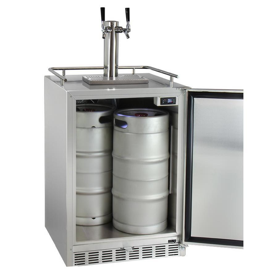 Kegco Dual Tap Digital Outdoor Undercounter Kegerator with X-CLUSIVE Premium Direct Draw Kit - Left Hinge