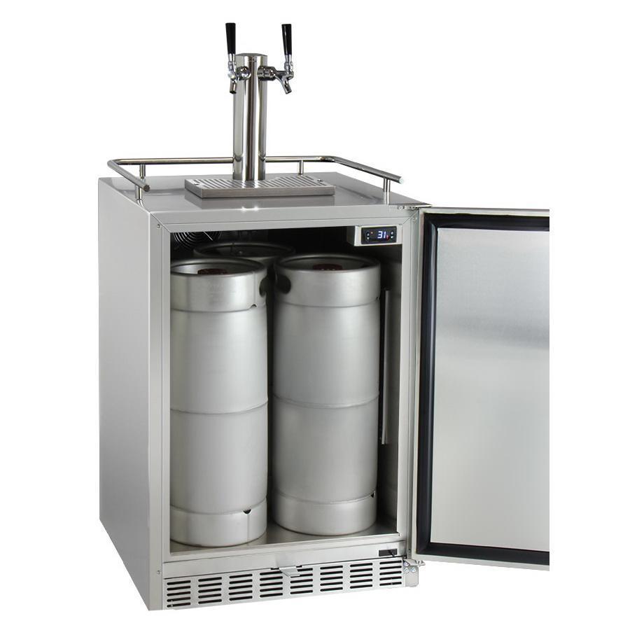 Kegco Dual Tap Digital Outdoor Undercounter Kegerator with X-CLUSIVE Premium Direct Draw Kit - Left Hinge