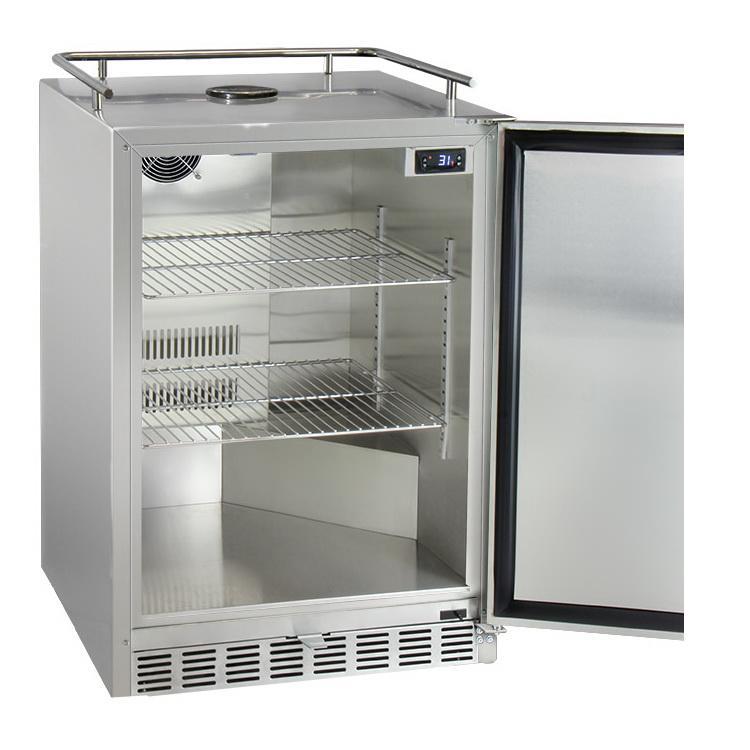 Kegco Dual Tap Digital Outdoor Undercounter Kegerator with X-CLUSIVE Premium Direct Draw Kit - Left Hinge
