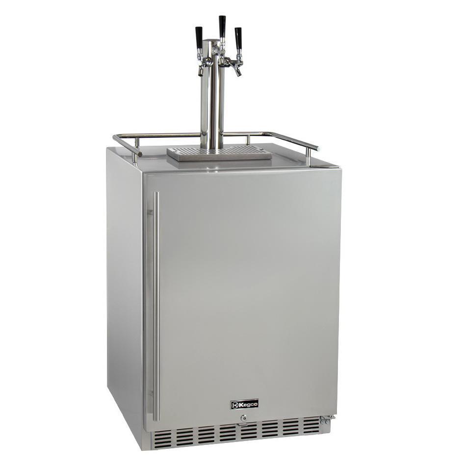 Kegco Triple Faucet Full Size Digital Outdoor Undercounter Javarator - Stainless Steel with Right Hinge