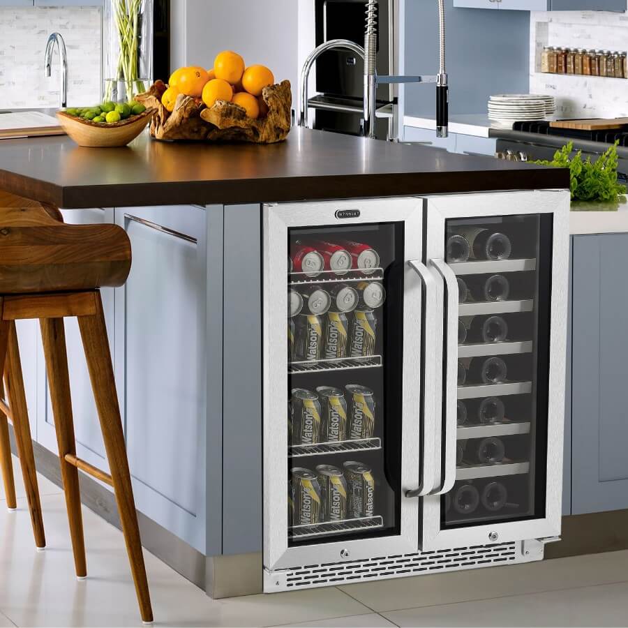 Whynter 30″ Built-In French Door Dual Zone 33 Bottle Wine Refrigerator 88 Can Beverage Center BWB-3388FDS