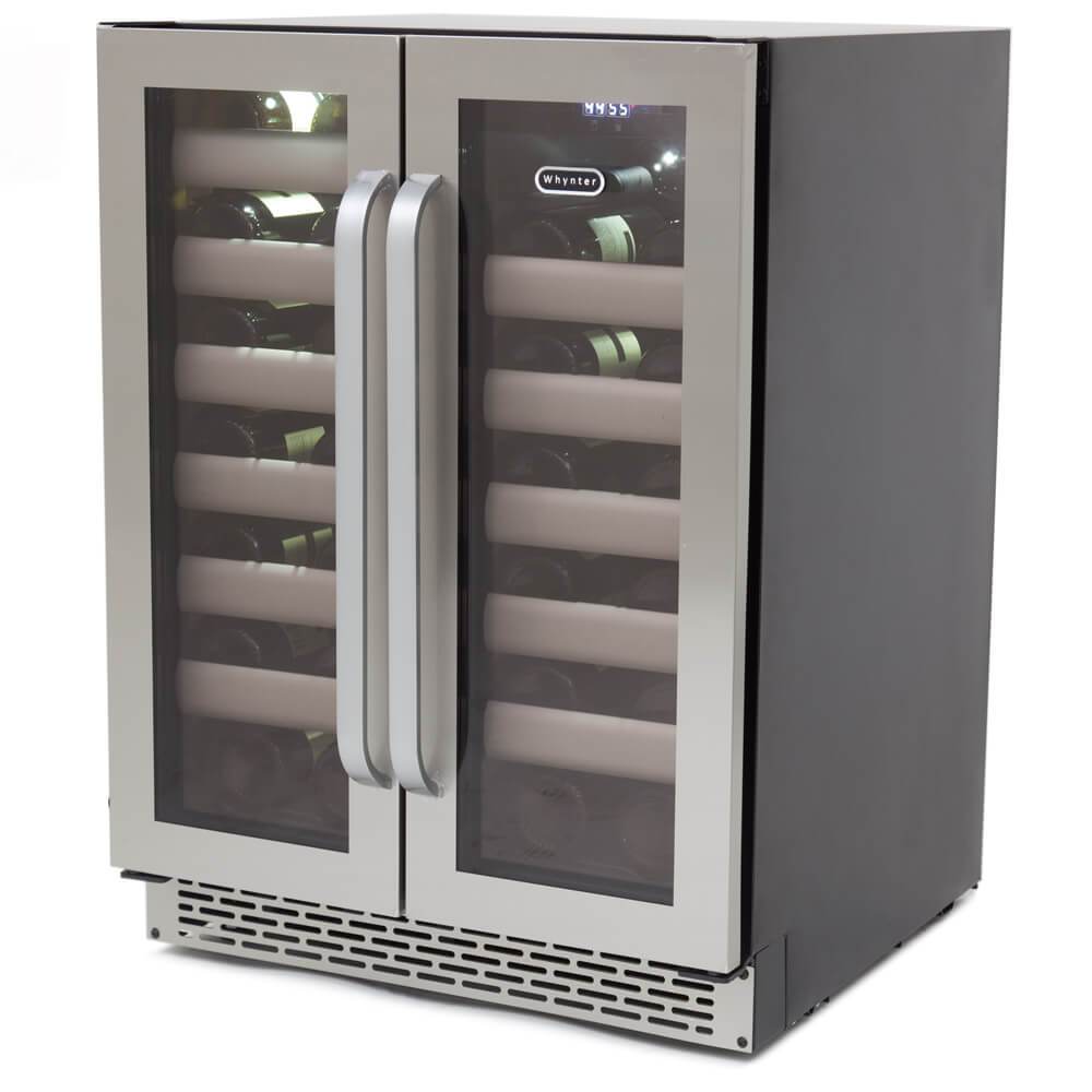 Whynter Elite 40 Bottle Seamless Stainless Steel Door Dual Zone Built-in Wine Refrigerator BWR-401DS