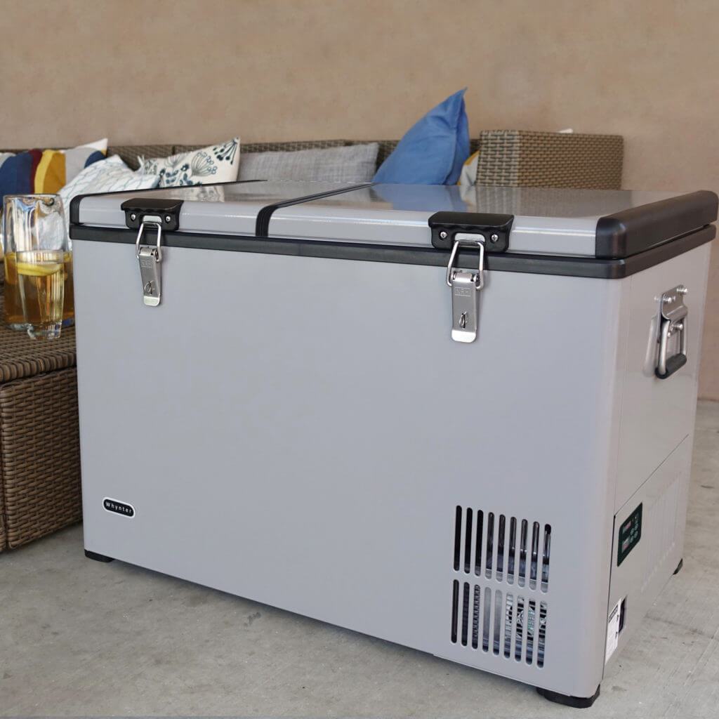 Whynter 90 Quart Dual Zone Portable Fridge/Freezer with 12V Option and Wheels FM-901DZ