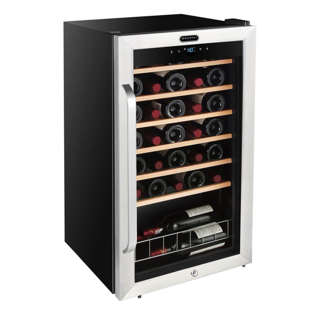 Whynter 34 Bottle Freestanding Stainless Steel Wine Refrigerator with Display Shelf and Digital Control FWC-341TS