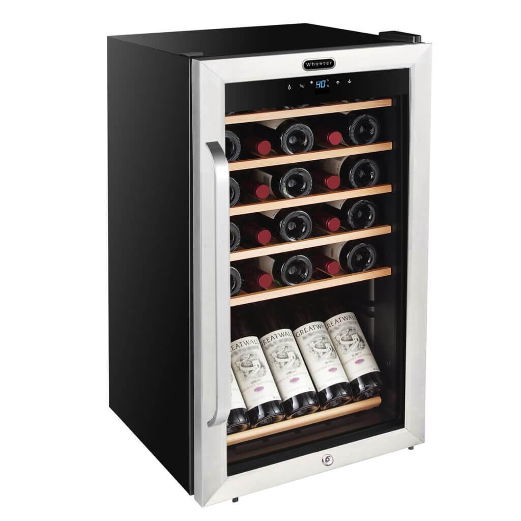 Whynter 34 Bottle Freestanding Stainless Steel Wine Refrigerator with Display Shelf and Digital Control FWC-341TS