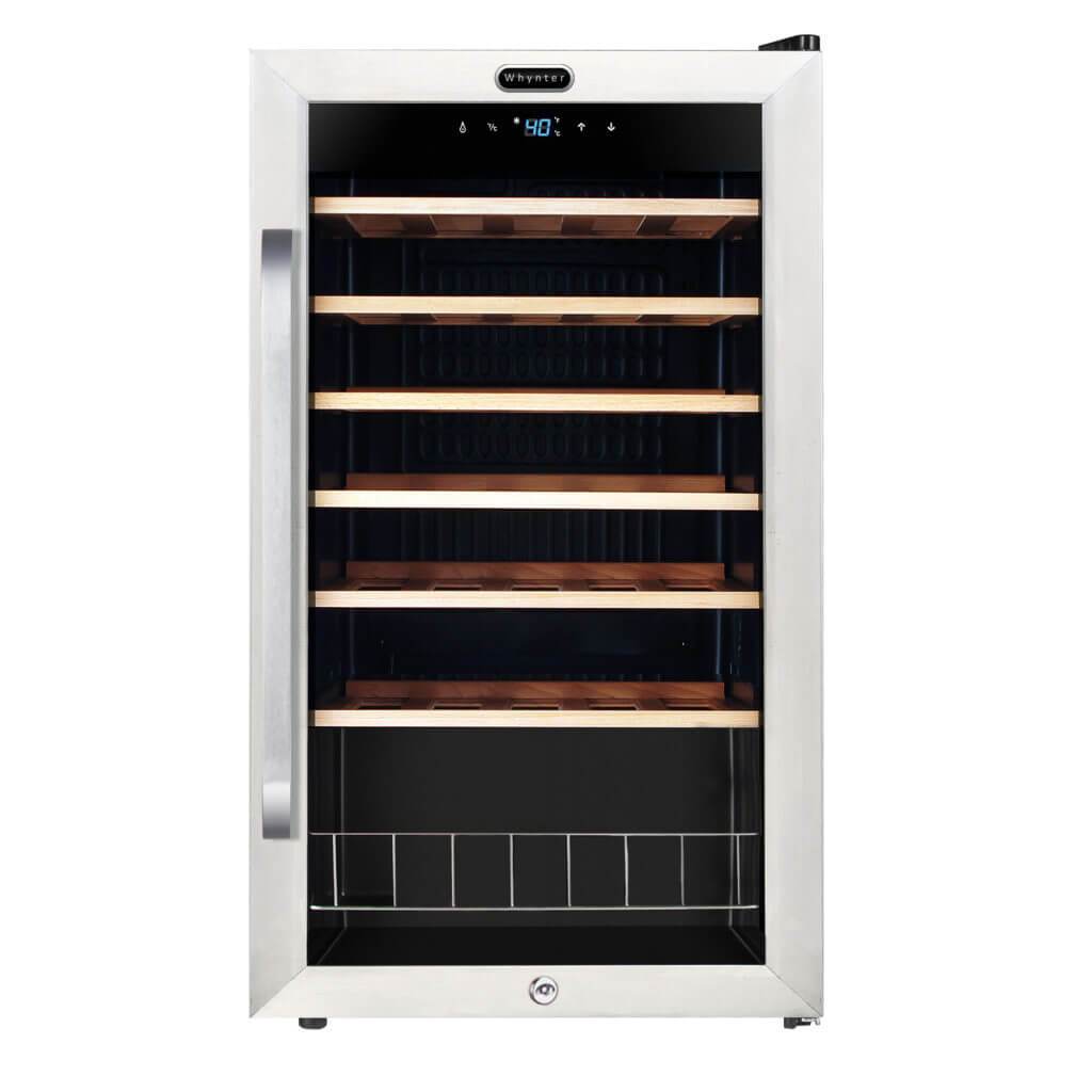 Whynter 34 Bottle Freestanding Stainless Steel Wine Refrigerator with Display Shelf and Digital Control FWC-341TS