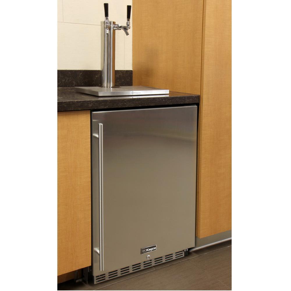 Kegco Dual Faucet Digital Commercial Undercounter Kegerator with X-CLUSIVE Premium Direct Draw Kit - Left Hinge