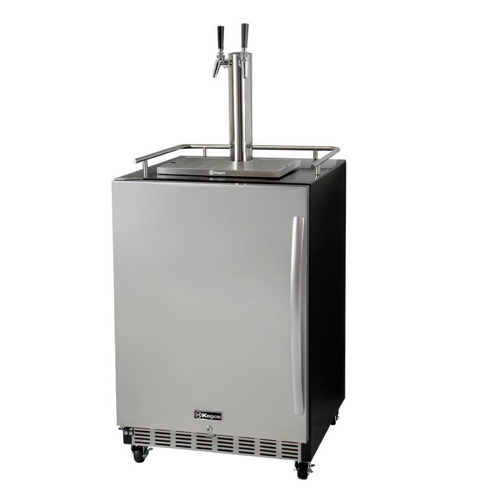 Kegco Dual Faucet Digital Commercial Undercounter Kegerator with X-CLUSIVE Premium Direct Draw Kit - Left Hinge