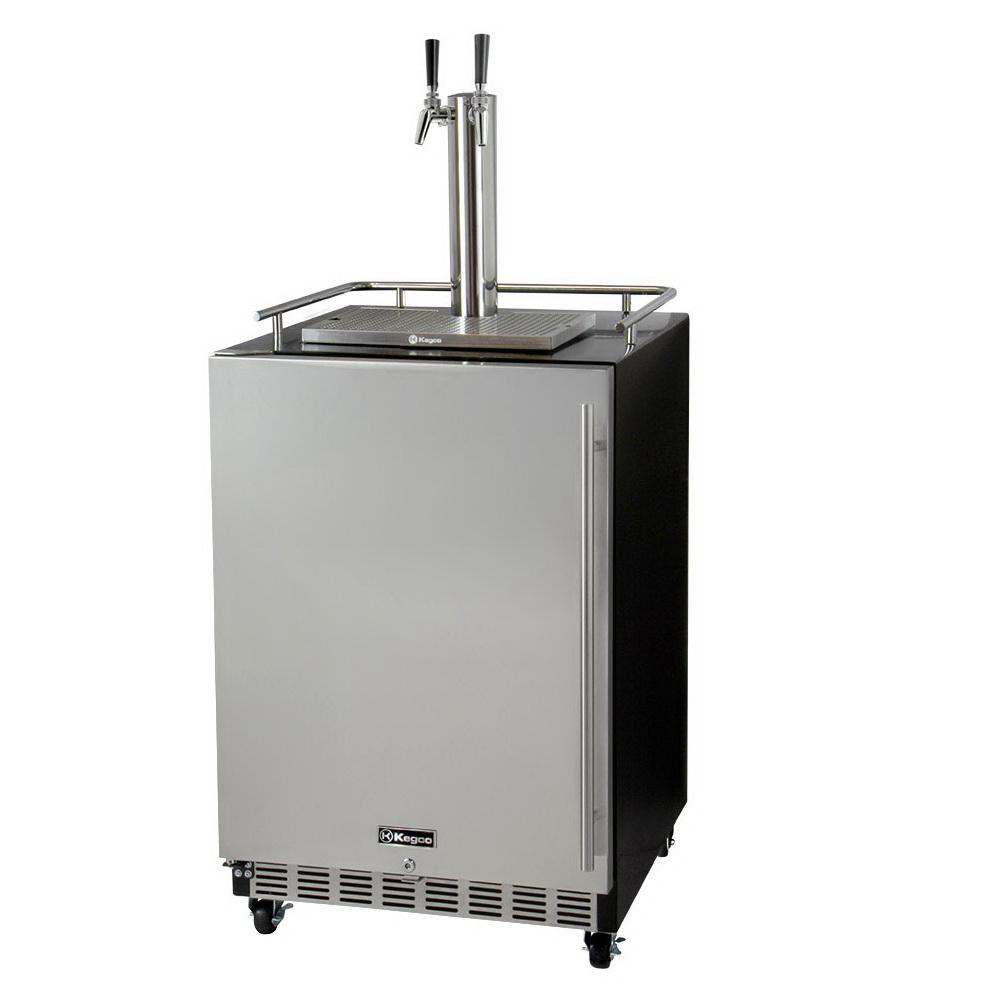 Kegco Dual Faucet Digital Commercial Undercounter Kegerator with X-CLUSIVE Premium Direct Draw Kit - Left Hinge