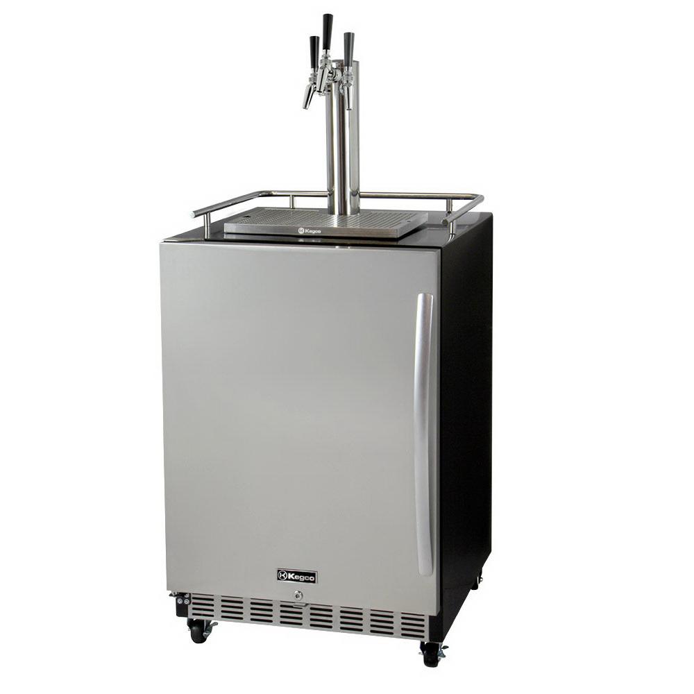 Kegco Three Faucet Digital Commercial Undercounter Kegerator with X-CLUSIVE Premium Direct Draw Kit - Left Hinge