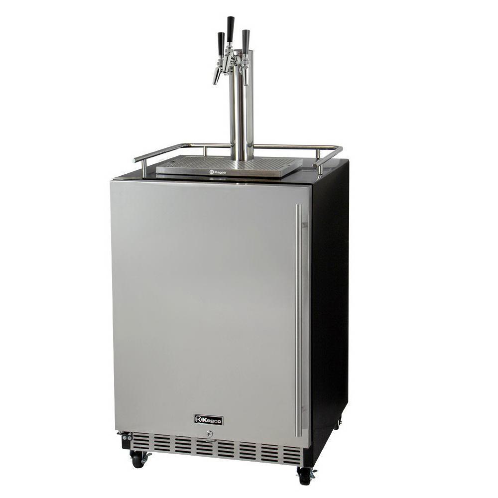 Kegco Three Faucet Digital Commercial Undercounter Kegerator with X-CLUSIVE Premium Direct Draw Kit - Left Hinge