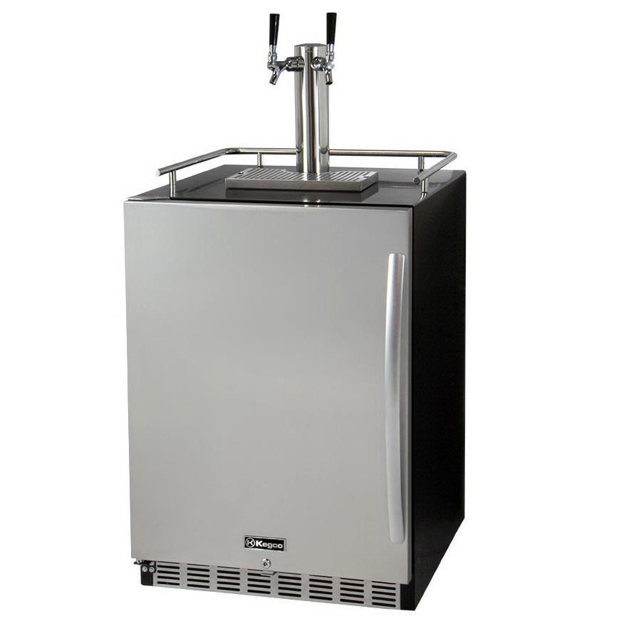 Kegco Dual Faucet Digital Undercounter Kegerator with X-CLUSIVE Premium Direct Draw Kit - Left Hinge