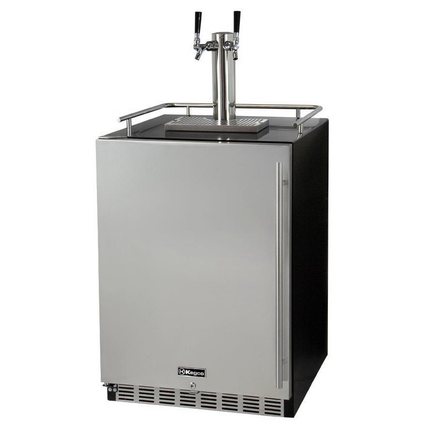 Kegco Dual Faucet Digital Undercounter Kegerator with X-CLUSIVE Premium Direct Draw Kit - Left Hinge
