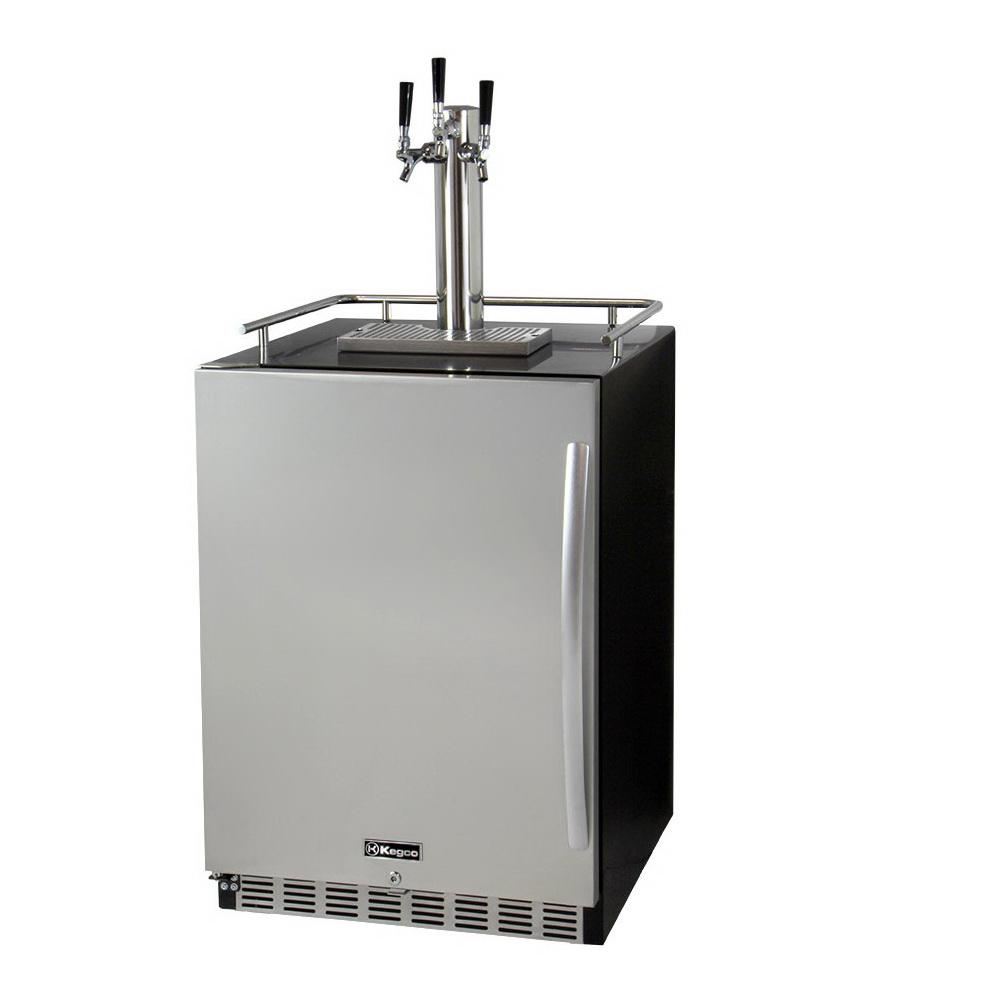 Kegco Three Faucet Digital Undercounter Kegerator with X-CLUSIVE Premium Direct Draw Kit - Left Hinge