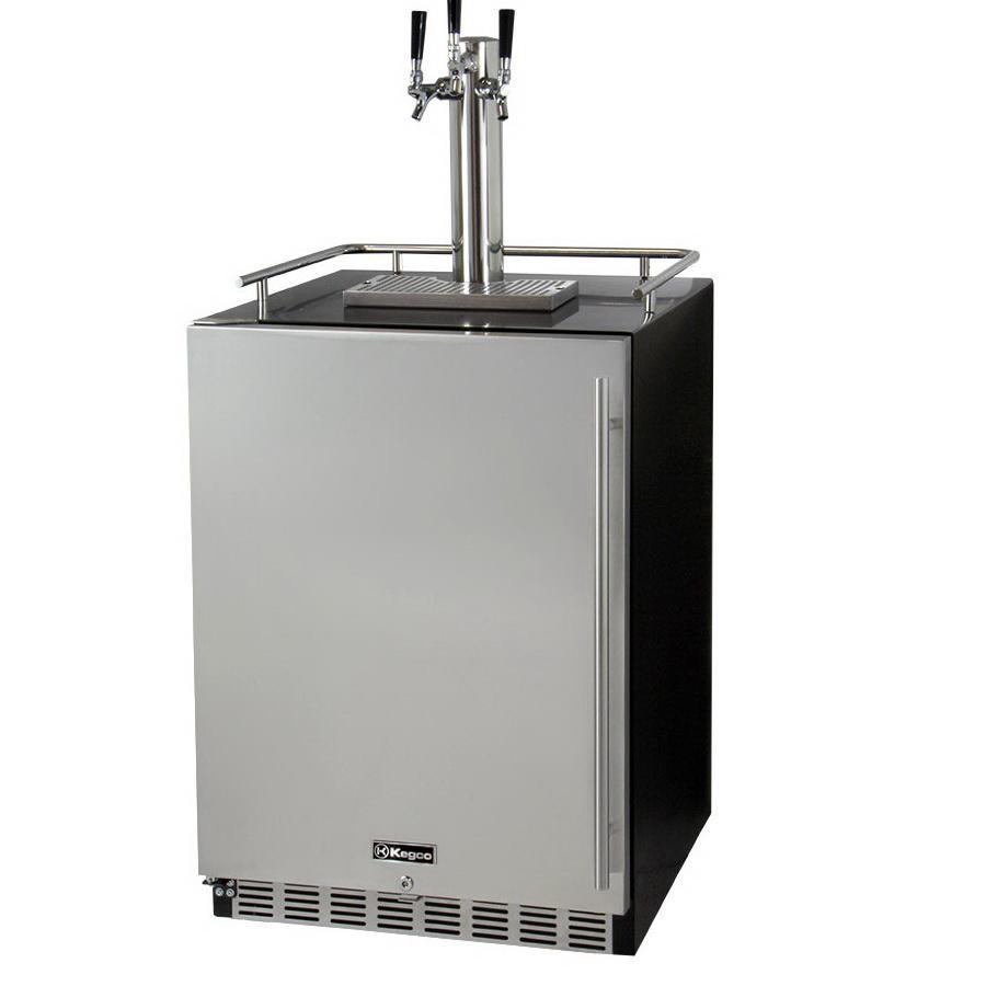 Kegco Three Faucet Digital Undercounter Kegerator with X-CLUSIVE Premium Direct Draw Kit - Left Hinge