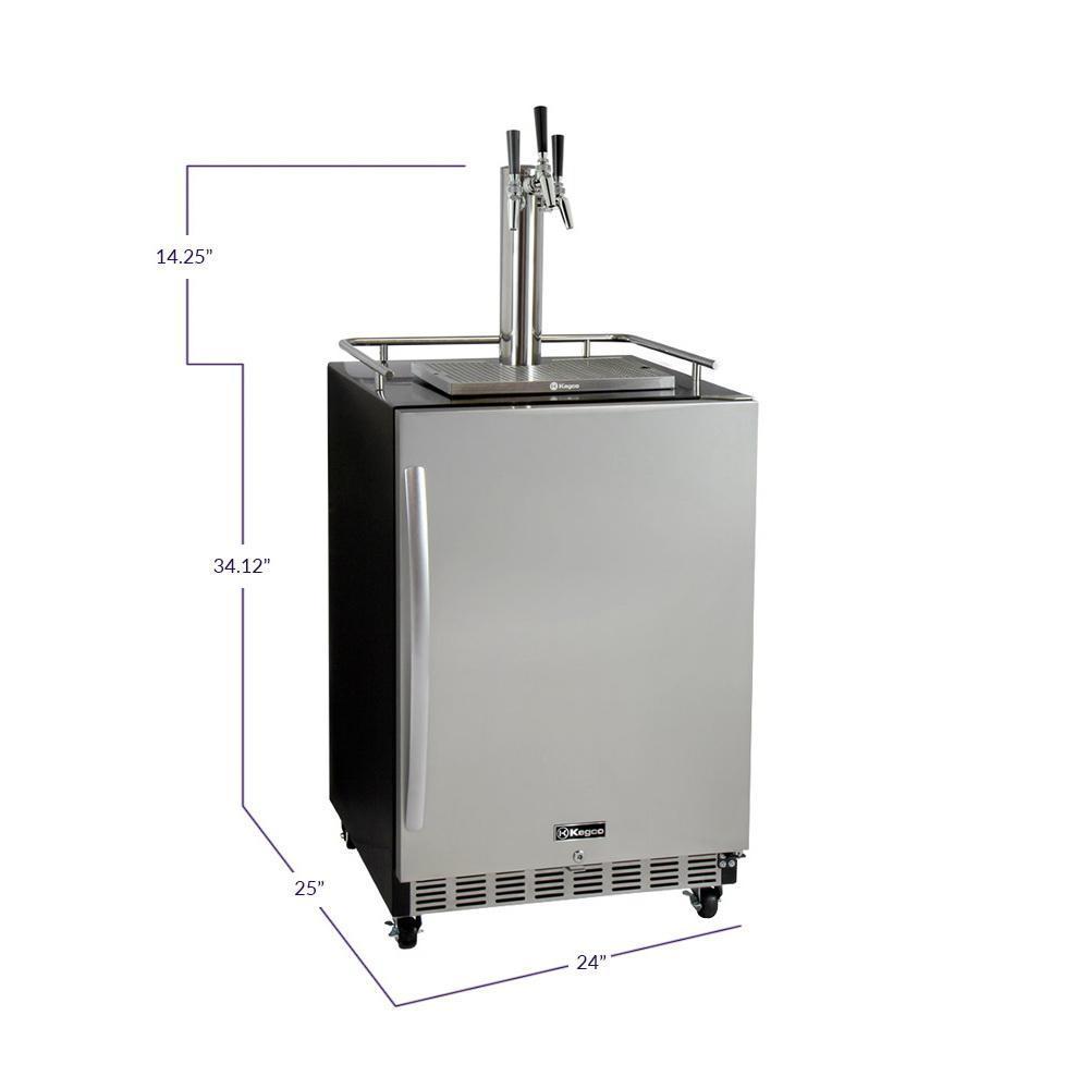 Kegco Three Faucet Digital Commercial Undercounter Kegerator with X-CLUSIVE Premium Direct Draw Kit - Right Hinge