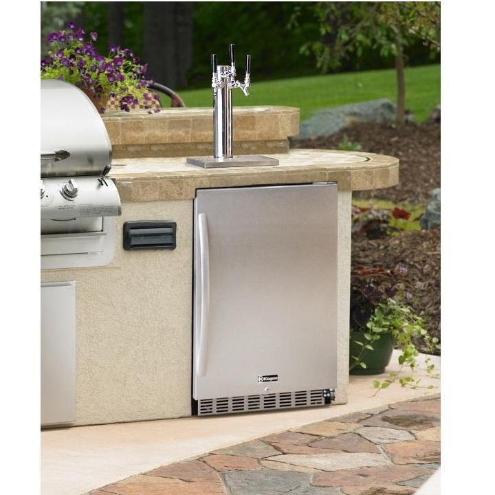 Kegco Dual Tap Digital Outdoor Undercounter Kegerator with X-CLUSIVE Premium Direct Draw Kit - Left Hinge