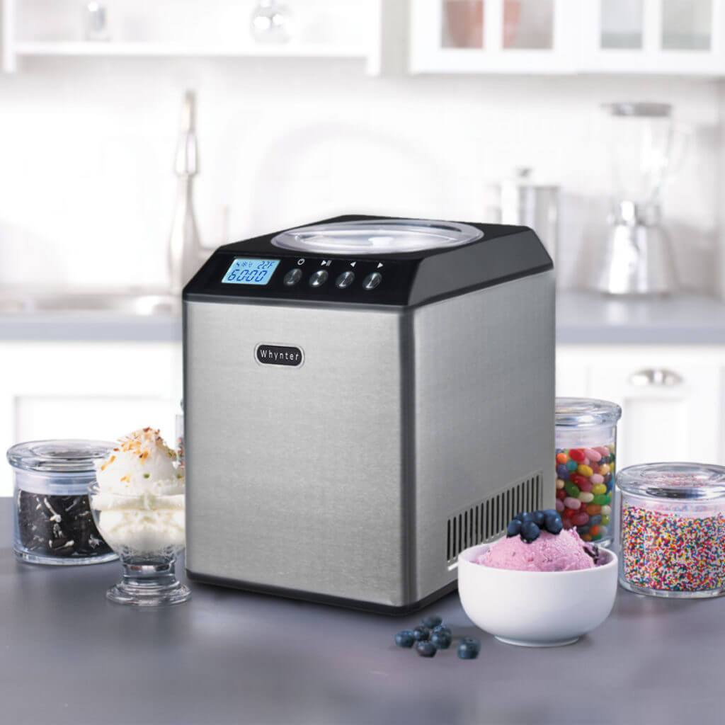 Whynter 2.1 Quart Capacity Upright Automatic Compressor Ice Cream Maker with Stainless Steel Bowl in Black ICM-201SB