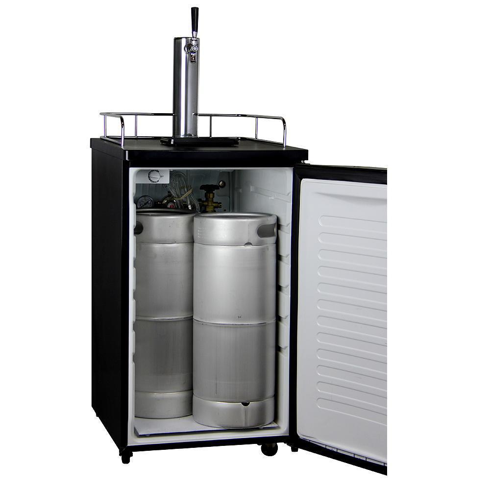 Single Keg Tap Faucet Kegerator with Black Cabinet and Stainless Steel Door