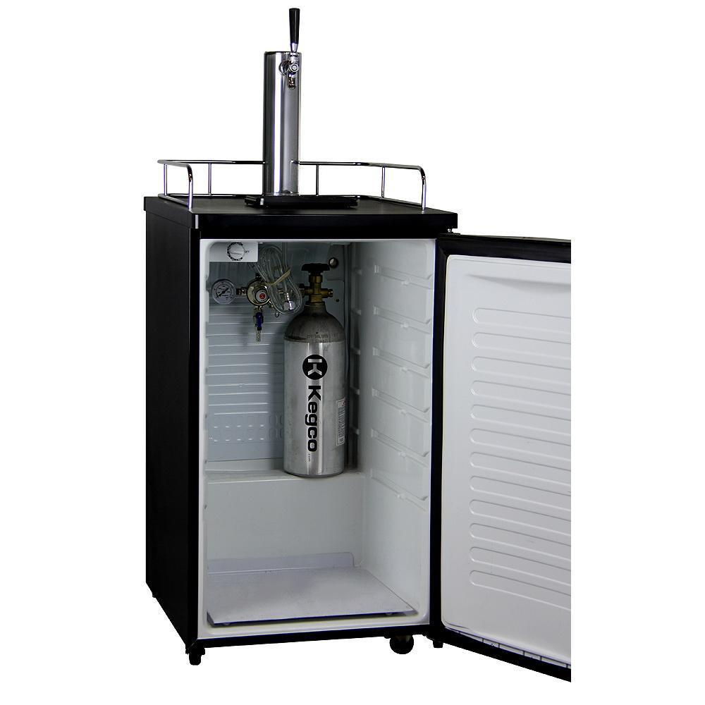 Single Keg Tap Faucet Kegerator with Black Cabinet and Stainless Steel Door