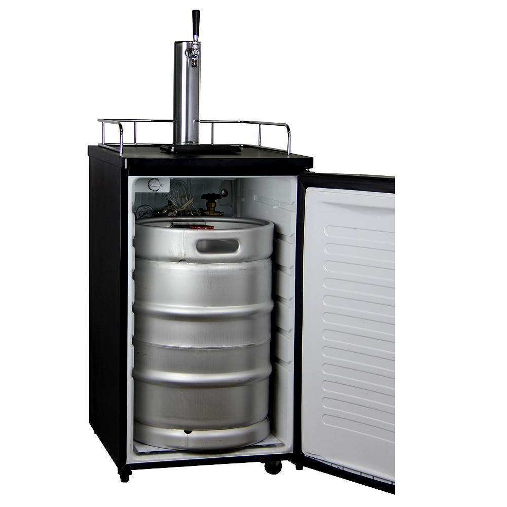 Single Keg Tap Faucet Kegerator with Black Cabinet and Stainless Steel Door