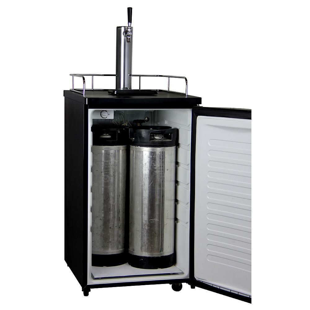 Single Keg Tap Faucet Kegerator with Black Cabinet and Stainless Steel Door