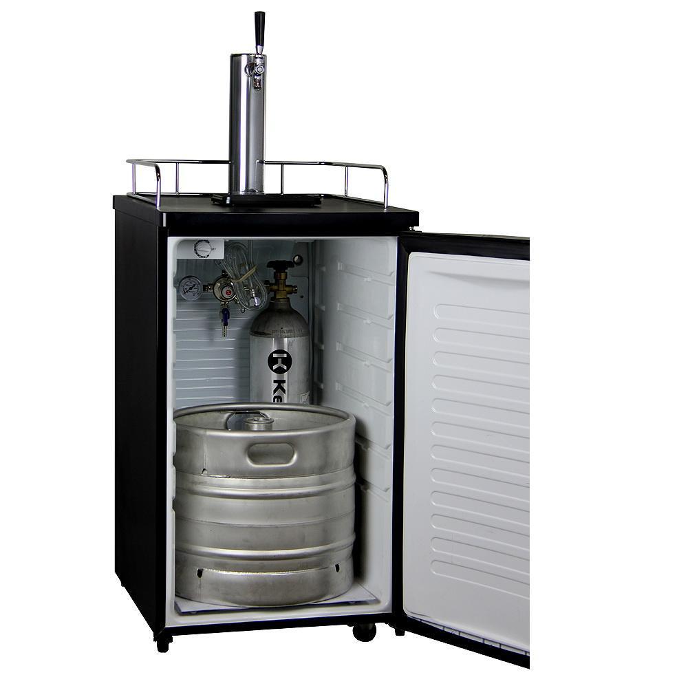 Single Keg Tap Faucet Kegerator with Black Cabinet and Stainless Steel Door