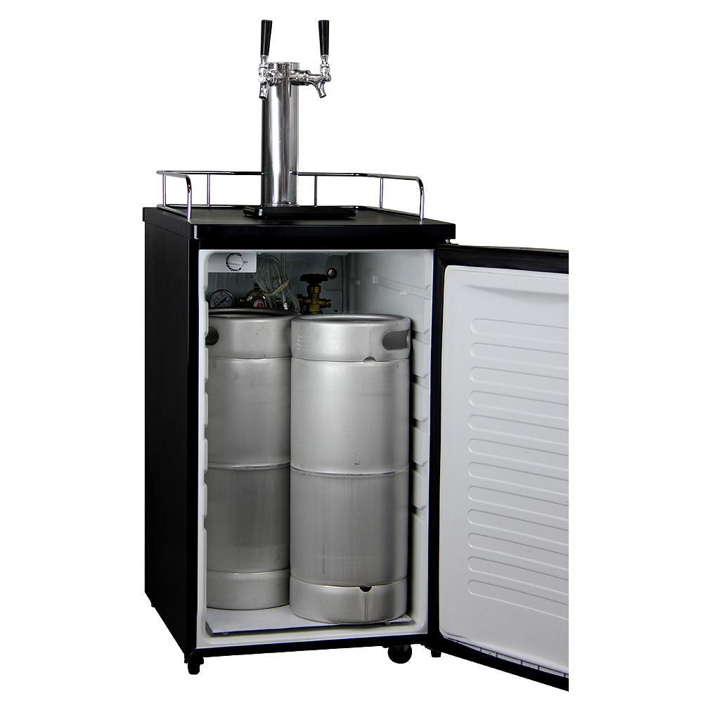 Kegco Dual Faucet Kombucharator with Black Cabinet and Stainless Steel Door