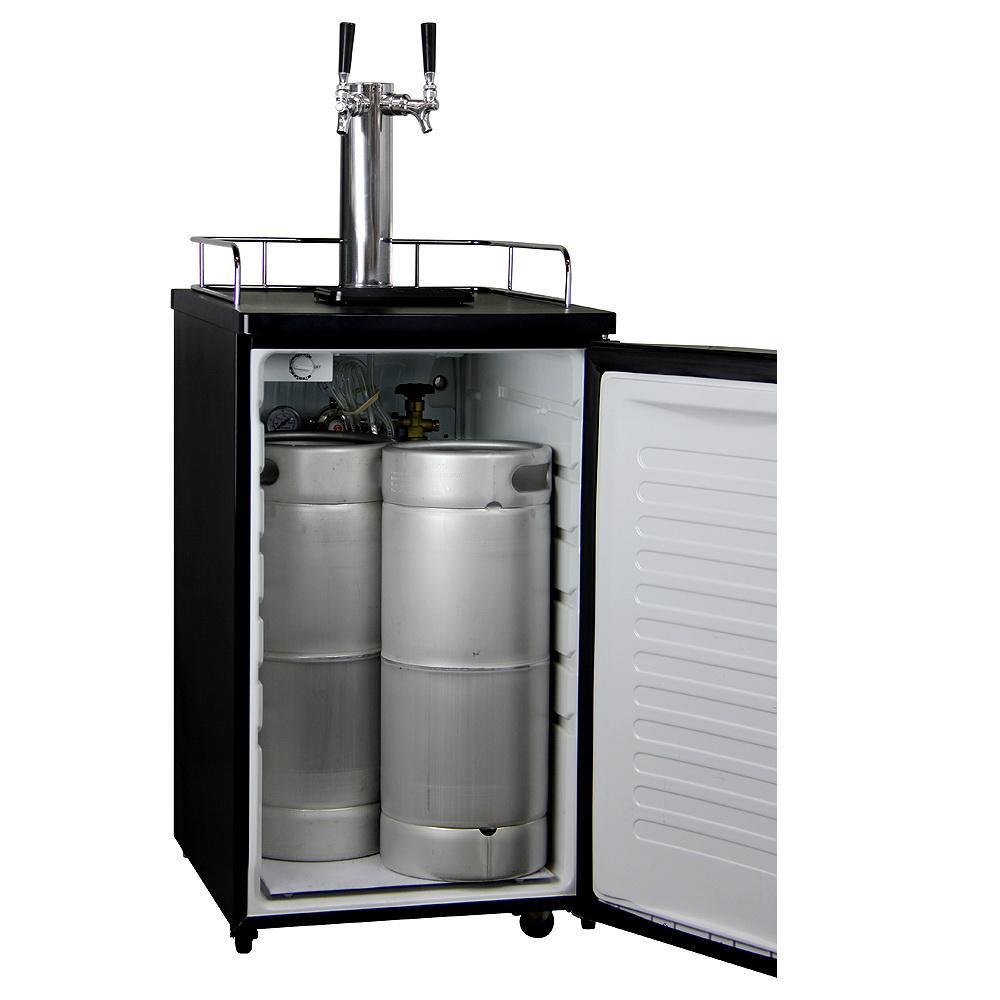 Double Keg Tap Faucet Kegerator with Black Cabinet and Door