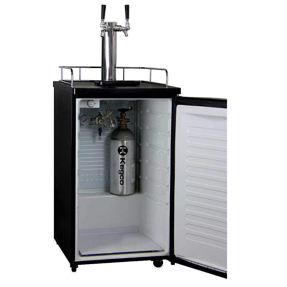 Kegco Dual Faucet Kombucharator with Black Cabinet and Stainless Steel Door