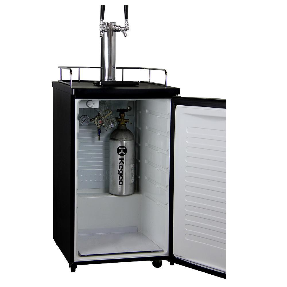 Kegco Dual Faucet Kombucha Dispense System with Black Cabinet and Door