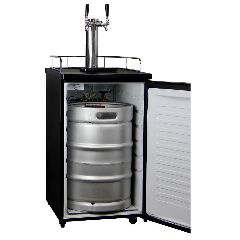 Double Keg Tap Faucet Kegerator with Black Cabinet and Door