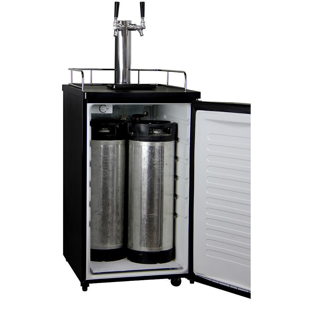 Kegco Dual Faucet Kombucharator with Black Cabinet and Stainless Steel Door