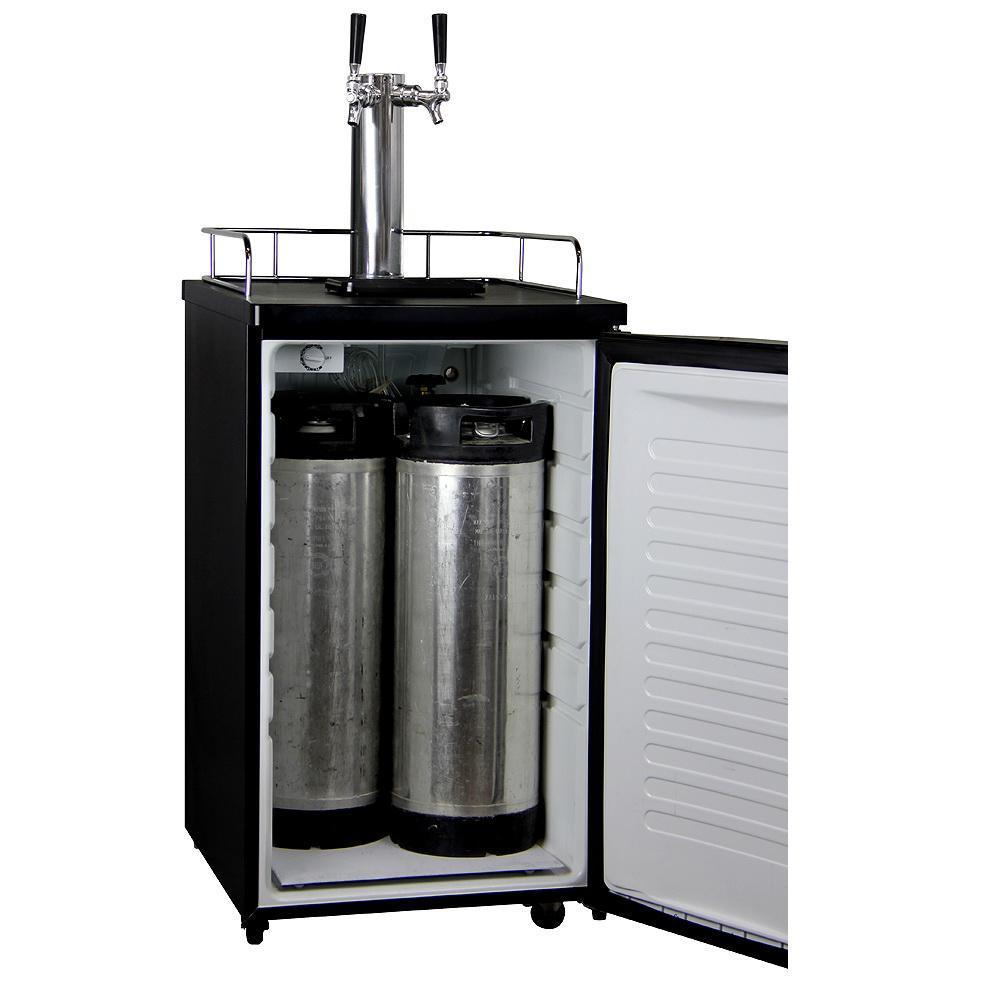 Kegco Dual Faucet Kombucha Dispense System with Black Cabinet and Door