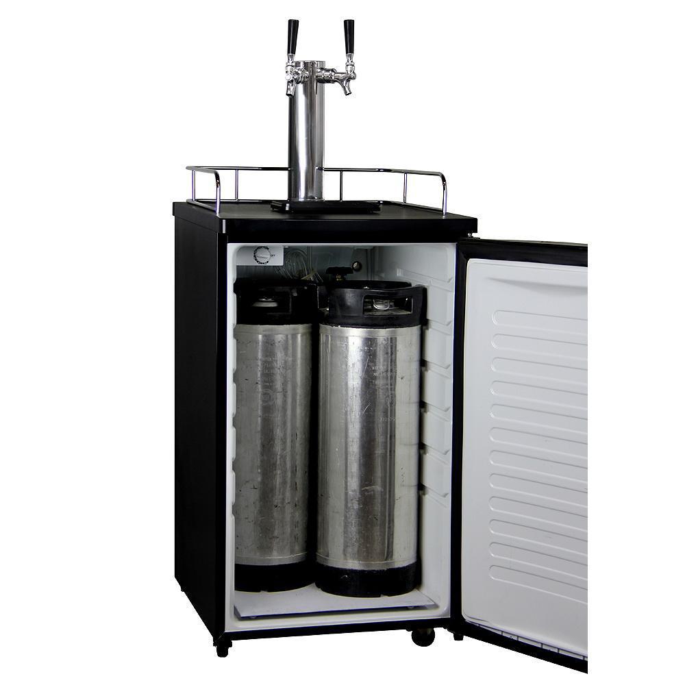 Double Keg Tap Faucet Kegerator with Black Cabinet and Door