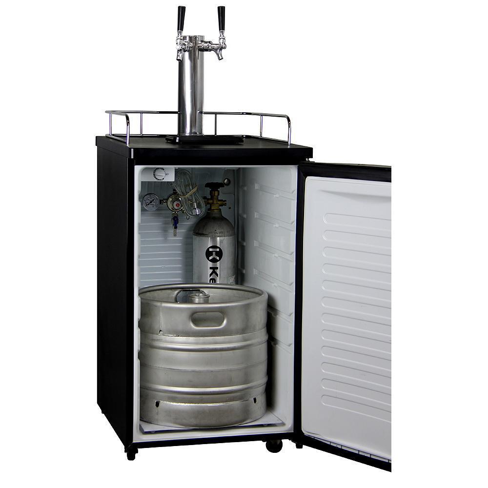 Double Keg Tap Faucet Kegerator with Black Cabinet and Door