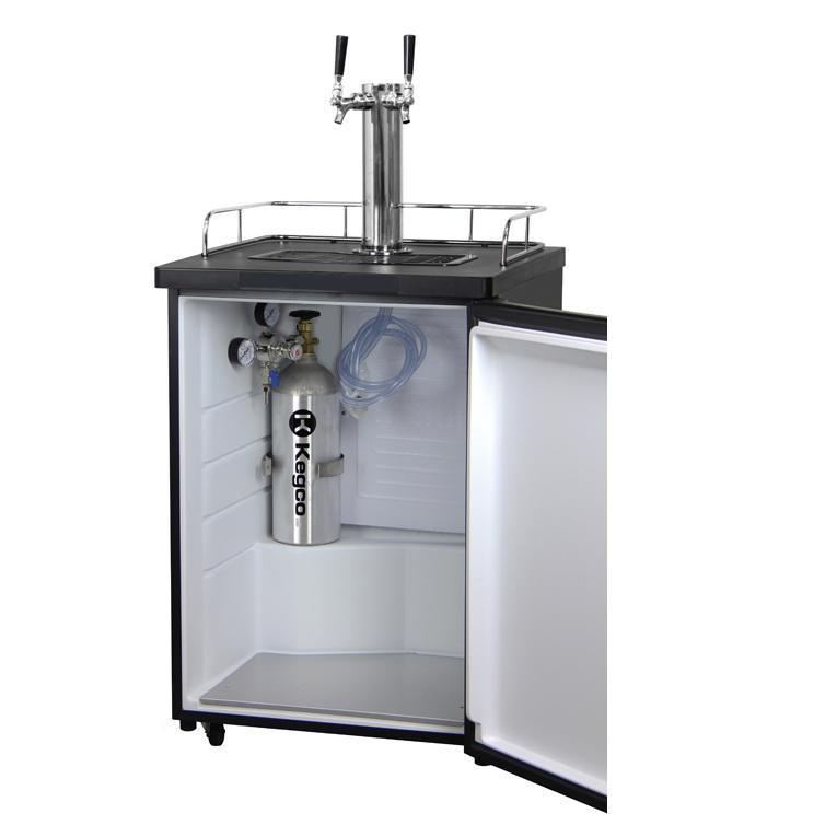 Kegco Double Faucet Kombucha Cooler Dispenser with Black Cabinet and Stainless Steel Door
