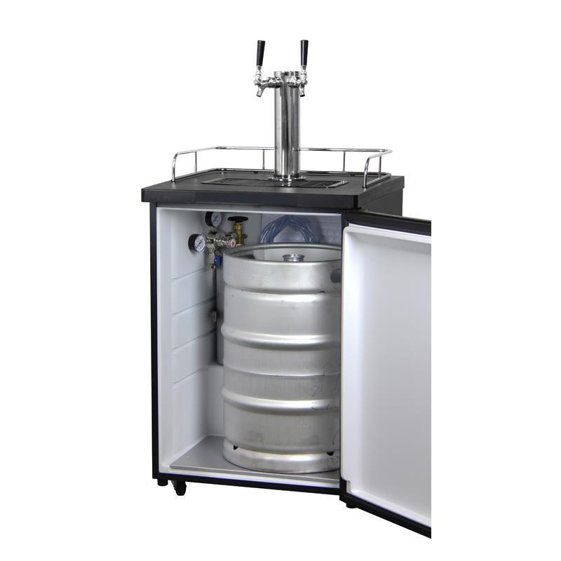 Two Keg Tap Faucet Beer Dispenser - Black Cabinet with Stainless Steel Door