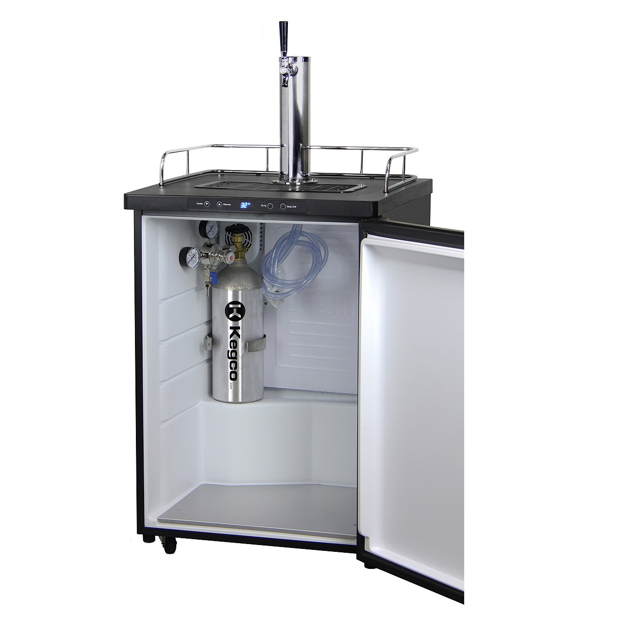 Kegco One Tap Faucet Digital Temperature Kegerator - Black Cabinet with Black Stainless Steel Door