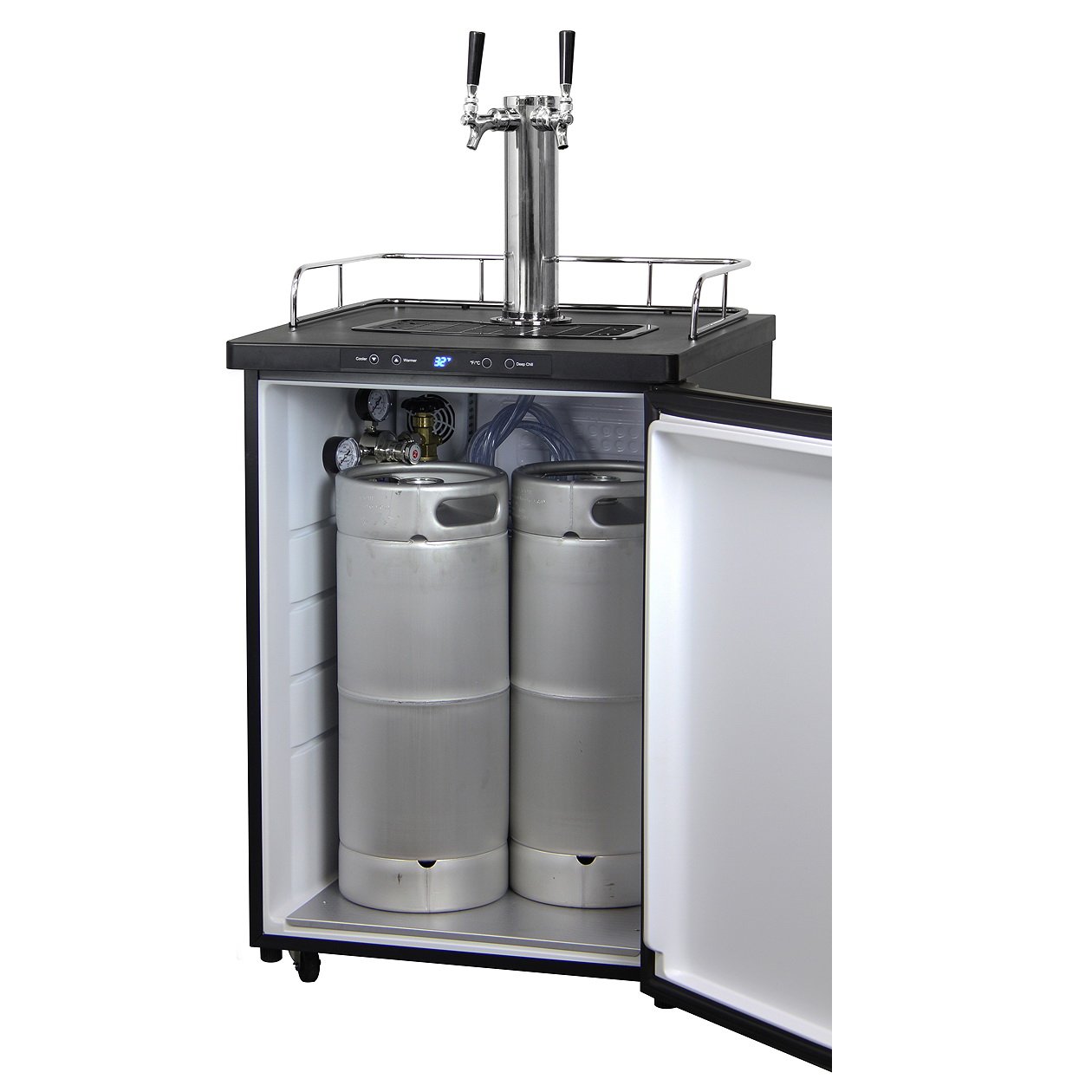 Kegco Two Faucet Digital Kombucha Keg Cooler - Black Cabinet with Black Stainless Steel Door