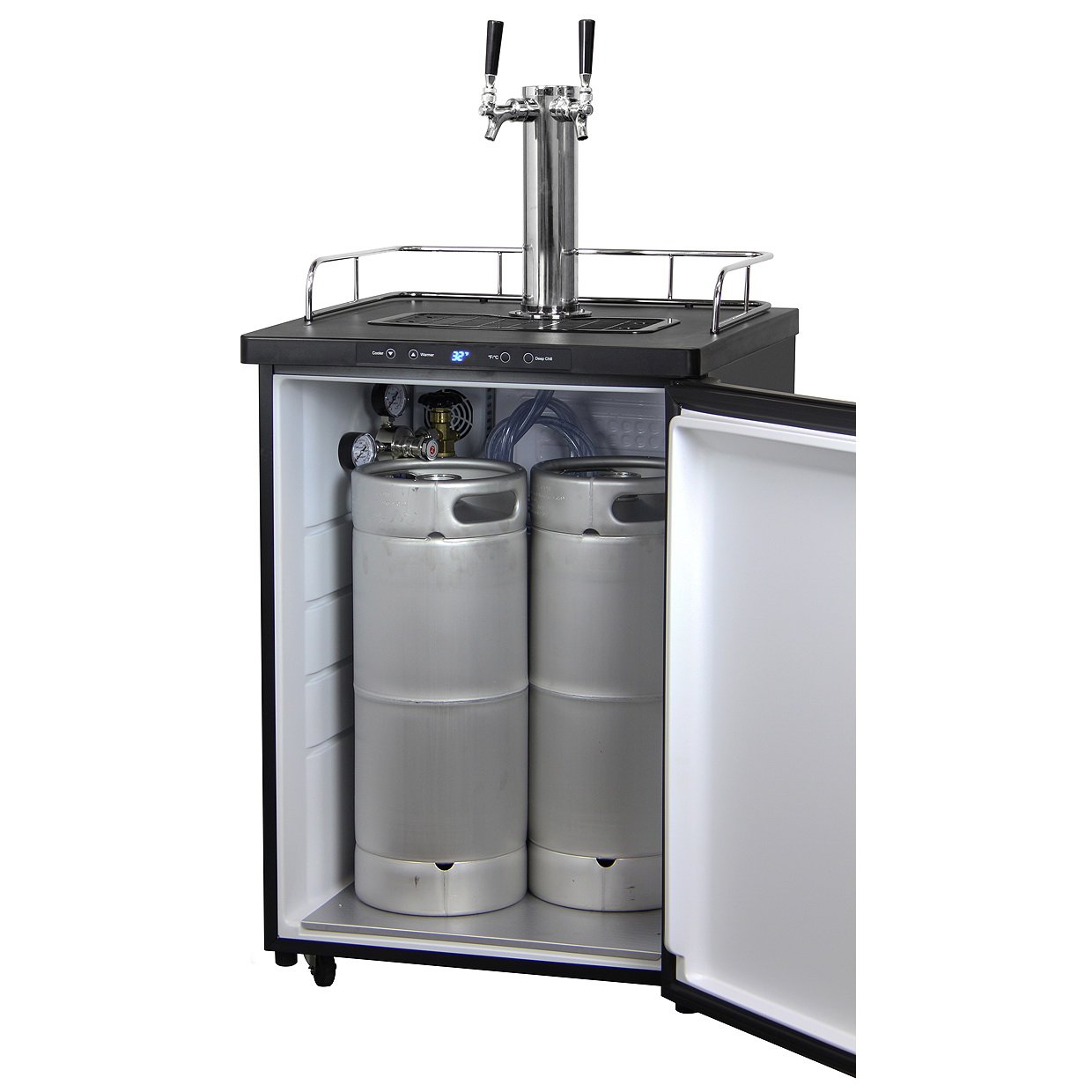 Kegco Double Faucet Digital Kombucharator - Black Cabinet with Matte Black Door